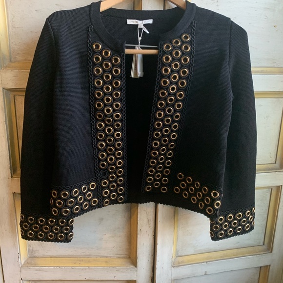 Maje Music Cropped Black Grommet Cardigan NWT - Picture 3 of 14